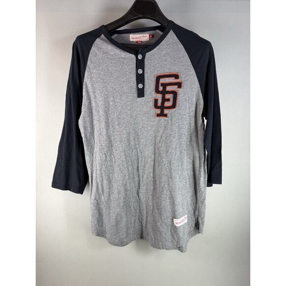 SF Giants Mitchell and Ness Button Baseball T-Shirt, Size M, Gray/Black/Logo - Picture 1 of 11